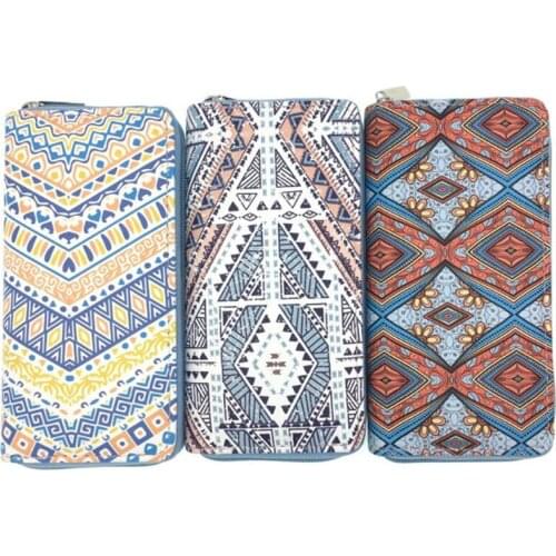 M340 Vintage Style Women Long Wallet Fashion Geometric Printing Card Holder Coin Pocket Handbag Zipper Wallet