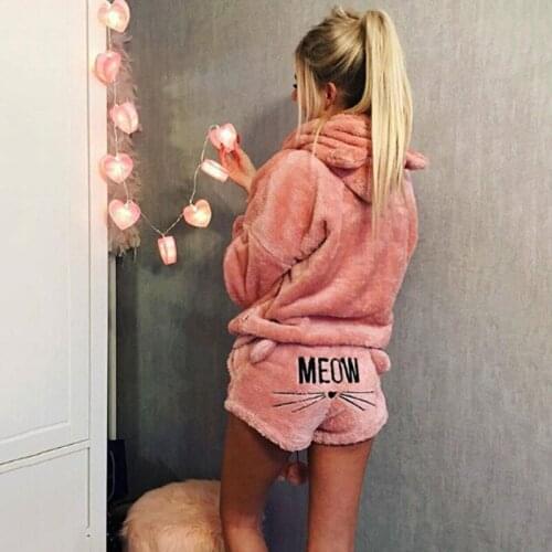 Women Pajamas Set Winter 2018 Autumn Flannel Warm Pyjamas Women Homewear Lingerie Animal Sleepwear Cat Pijama Mujer Pijama Femme