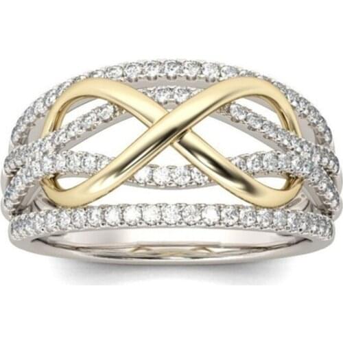 Solid 925 Sterling Silver Creative Golden Infinity Love Design Heart Ring for Women Exquisite Wedding Engagement Party Jewelry