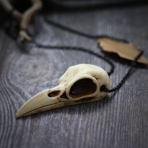 Creepy Jewelry Crow Skull Pendant Necklace Cast Resin Replica 2.75" Magpie Skull Unique Gift Bird Skull Horror Goth Skull Gift