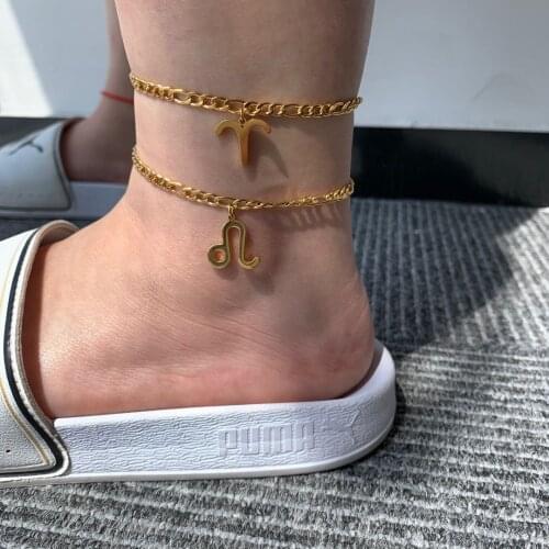 Zodiac Sign Anklets For Women Men Gold Stainless Steel Anklet Bracelet Horoscope Zodiac Anklet Boho Jewelry Beach Accessories