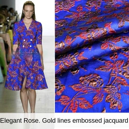 Gold silk rose three-dimensional embossed yarn-dyed jacquard fashion fabric, sewing fabric factory shop is not out of stock