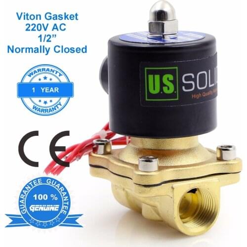 U.S. Solid 220V AC 1/2'' Brass Electric Solenoid Valve Normally Closed for Air, Water, Fuel