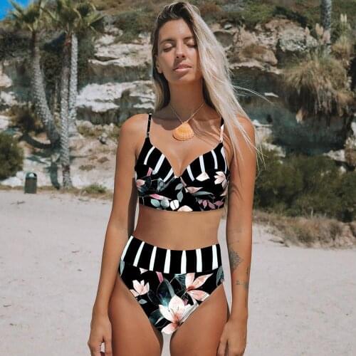2020 Two Pieces Swimsuit Push Up Bikinis Mujer Print Swimwear Women Floral Beachwear Female Sexy Biquini High Waist Bikini Set