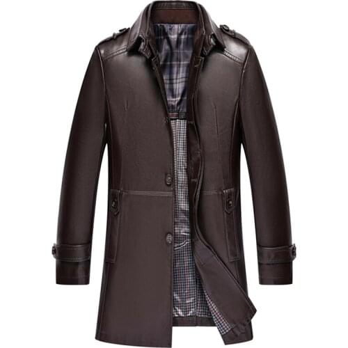 2020 New Jacket Men Autumn Winter Mens Leather Jackets Outdoor Windbreaker Medium Long jaqueta masculina,Big Size M-4XL