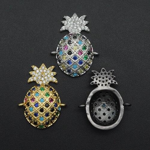 23x17mm 100% CZ Zircon DIY Jewelry Rainbow Pineapple Connectors Charm Wholesale Factory Sale Fashion Jewelry Accessories