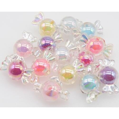 CHONGAI 25Pcs Acrylic Lovely Candy Beads Rainbow AB Spring Color Beads For Jewelry Making DIY Necklace Crafts Beads Accessories