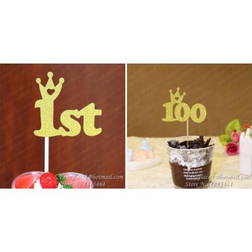 30pcs Glitter Kids Happy Birthday Cupcake Cake Topper Cake Flags Crown Baby Shower Birthday Festival Party Decartion