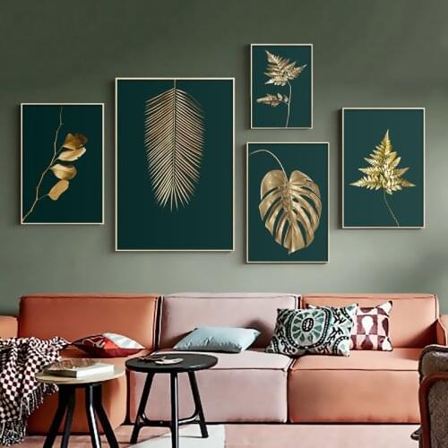 Abstract Golden Leaves Canvas Painting Plant Posters and Prints Wall Art Pictures Nordic Modern Home Decoration for Living Room