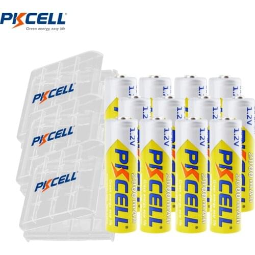 12PC PKCELL AA 2000mAh 2A Batteries 1.2V NI-MH AA Rechargeable Battery NiMh aa pilas with 3PC Battery box for flashlight toy