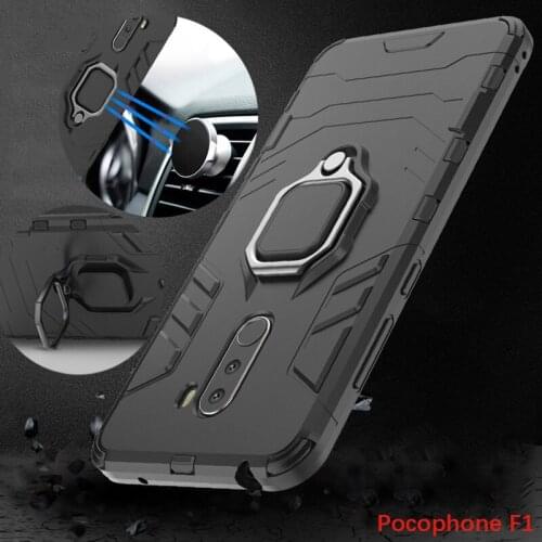 For Xiaomi PocoPhone F1 Case Cover Silicone TPU and Hard PC Ultra Luxury Armor Shockproof Metal Ring Holder Case for Xiaomi F1
