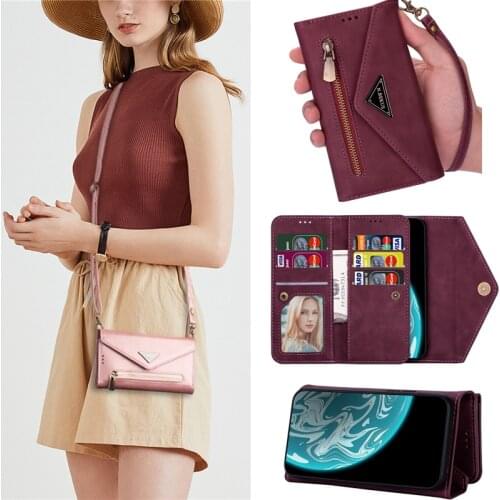 Luxury Crossbody Long Strap Credit Card Stand Holder Wallet Leather Case for Samsung A7 A6 2018 A750 J3 J4 J6 J7 J8 2018 Fundas