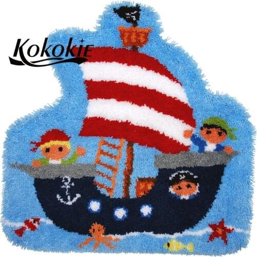 Diy tapijt home decoration latch hook kits rug printed sailboat floor mat needle for carpet embroidery handwerken knooppakket