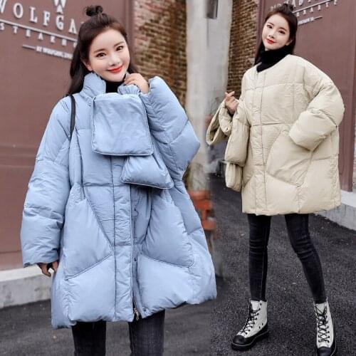 Long Cotton Coat Womens 2020 New Wave Korean Wild Padded Coats With Scarf Invierno Loose Thick Student Down Cotton Cothing A963