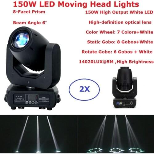2Pcs Stage Disco Lights 150W White LED Moving Head Spot Lights Super Bright LED Beam Lights DMX512 Control For Party Wedding Dj