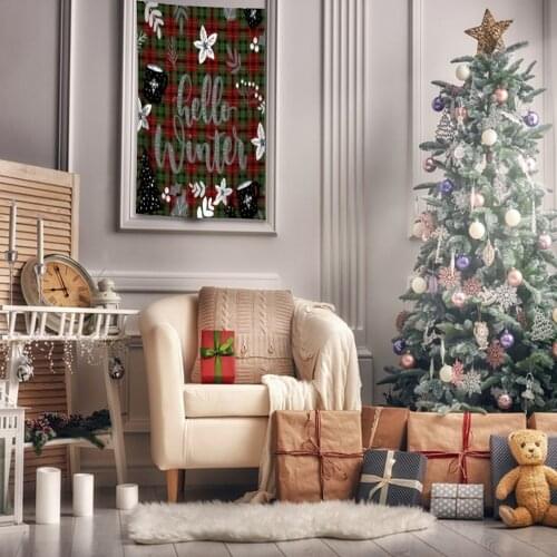 Tapestry Pine Trees Leaves Mugs on Plaid Pattern Traditional Christmas Theme Artwork Printed Green Red Black