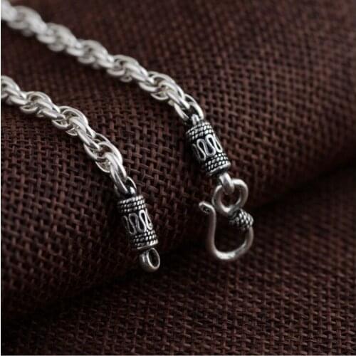 100% authentic 925 sterling silver antique craft mens ring S hook chain Thai silver necklace 4mm