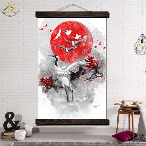 Red-crowned Crane Red Art Modern Wall Art Print Picture And Poster Frame Hanging Scroll Canvas Painting Canvas Poster Home Decor