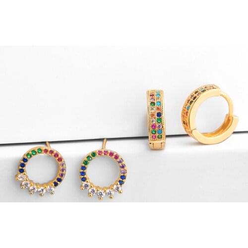 OCESRIO Colorful Zircon Hoop Earrings Queen Rose Gold Circle Round Small Ring Earrings for Women Fashion Jewelry ers-q25