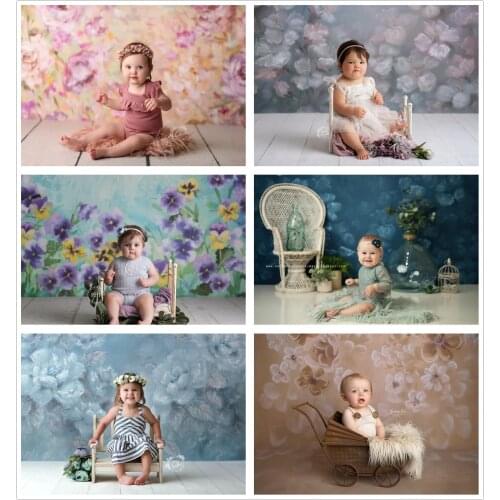 Oil Painting Texture Flowers Photo Background Child Kids Portraits Floral Photography Background 1st Birthday Baby Shower Props