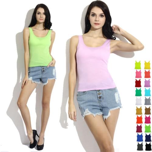 New Summer Women Tanks Tops Candy Color Casual Sleeveless O-neck Womans Tank Tees Solid Sexy Vest T -Shirts