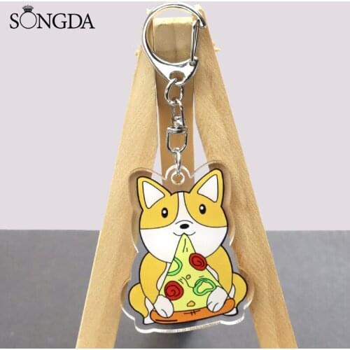 Cute Cartoon Puppy Collection Acrylic Keychain Corgi Swimming Ring Dog Double-Sided Car Keyring Unisex Jewelry Decorations Gifts