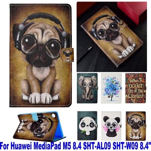 Fashion Stand Flip PU Leather Case For Huawei MediaPad M5 8.4 SHT-W09 8.4" Tablet Smart Case Cover Fundas Coque Panda Elephant