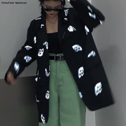 Fashion Women Blazer Jacket Women Single Breasted Luminous Butterfly Suit Jacket Lady Loose Black White Blazers Coat