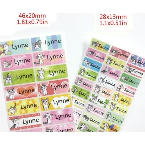 Girls Cute Cat Custom Name Stickers Cute Bunny Cartoon Cat Pattern Waterproof Personal Tag Label Set Scrapbook School Stationery