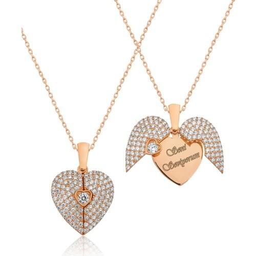 Typed Name pop-winged Silver Silver Heart Pendant Stylish Design Quality Model 2021 Turkey HBV00000N0OXS