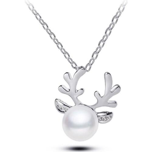 The New Rhinestones Imitation Pearls Antler Necklace Jewelry New Year Christmas Gifts Necklaces Jewelry Wholesale And Retail