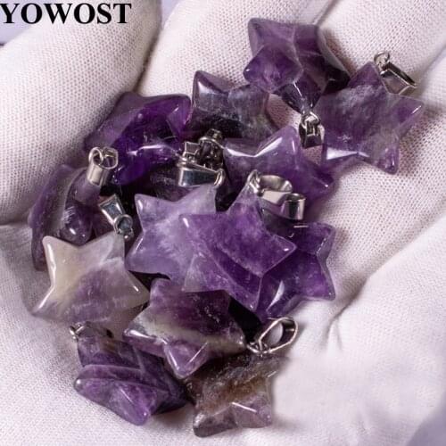Wholesale 10Pcs/Lot Fashion Assorted Natural Stone Amethyst Dangle Star Beads Charms Pendants For Jewelry Making QV0002