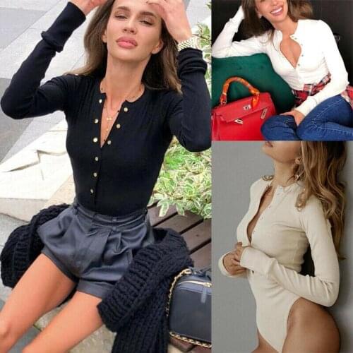 Casual Womens Fashion Long Sleeve Ribbed Knit V-Neck Bandage Bodysuit Jumpsuit Romper Jumper Stretch Leotard Top