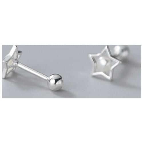 Real 925 Sterling Silver Hollow Star Pearl Stud Earrings For Fashion Women Party Cute Fine Jewelry Minimalist Accessories