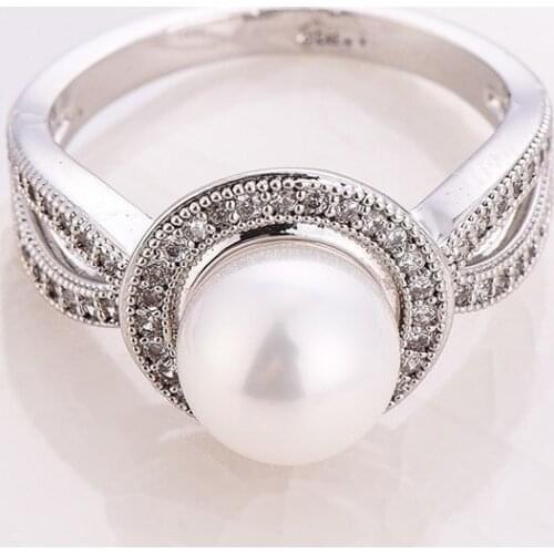 Romantic Round Pearl Women Ring CZ Stone Female Wedding Party Anniversary Birthday Gift Trendy Ring Jewelry