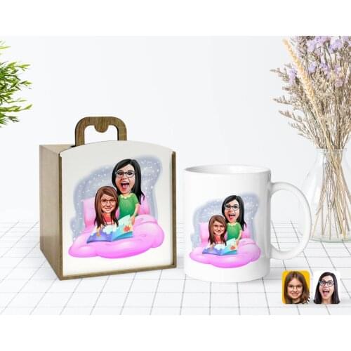 Tailor-made In Wooden Box Mother 'S Day Themed Mother Girl Caricature Of White Mug Bardak-3