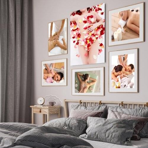 Modern Art Plant Flower Aromatherapy Art Prints, Woman Leisure Massage Prints Poster, Nordic Gril Beauty Salon Spa Wall Decor