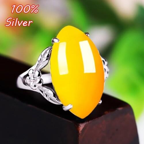 Sterling Silver Color 925 White Gold 10*20MM Cabochon Rings for Amber Opal Agate Turquoise Fine Jewelry Wholesale
