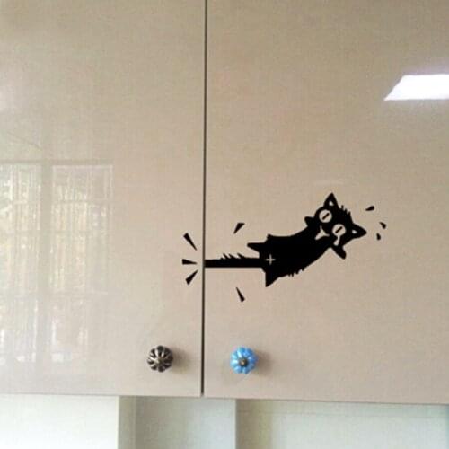 Cat Wall Sticker - Cartoon Cat Pattern Kitchen Cabinet Wall Stickers Furniture Glass Stickers Decal Home Decor