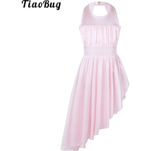 TiaoBug Clearance Kids Girls Sleeveless Ruched Cutout Back With Clasp Irregular Hem Ballet Dance Gymnastics Leotard Dress