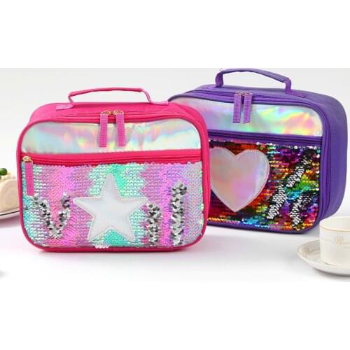 Outdoor Sequin Insulation Package Childrens Portable Lunch Handbag Meal Picnic Camping Box Bags