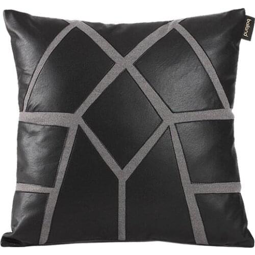 High-end Black White PU Leather Cushion Cover Geometric Waterproof Pillowcase Lumbar Pillow Cover Indoor Case for Waist Pillow