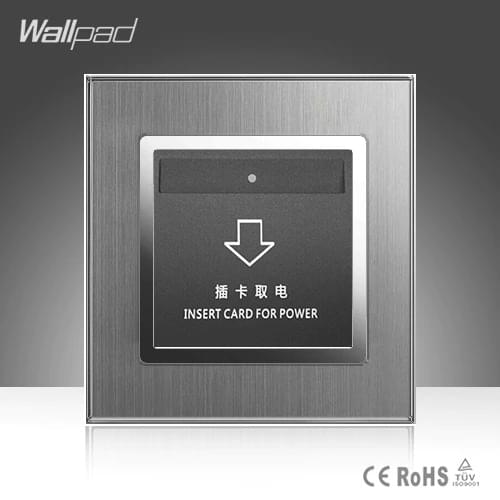 High Quality Inserd Card Switch Wallpad Luxury 110-220V Silver Satin Metal EU UK Hotel Inserd Card Power Supply Switch CE BS