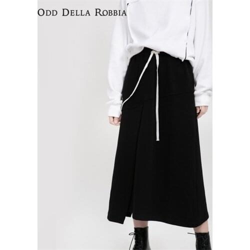 OddDellaRobbia 2021 Japanese New Style Womens Casual Hem Slit Elastic High Waist Lace Solid Color Half-Length Skirt 1241