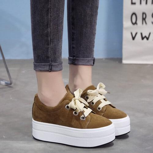 Women Platform Shoes High Heel Casual Shoes Vulcanize Shoes Height Increase Sneakers Woman Chunky Shoes Lace Up Zapatos De Mujer