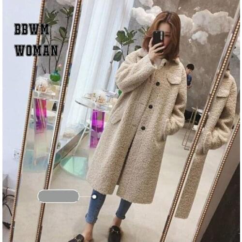 2019 Single Breasted Women Coat Long Style Lapel Imitation Lambswool Winter Warm Female Outwear