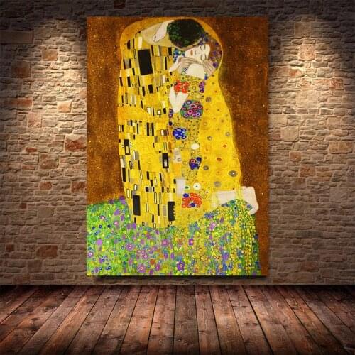 Famous Art Gustav Klimt Kiss Canvas Paintings Reproductions Wall Classical Portrait Wall Poster for Living Room Cuadros Decor