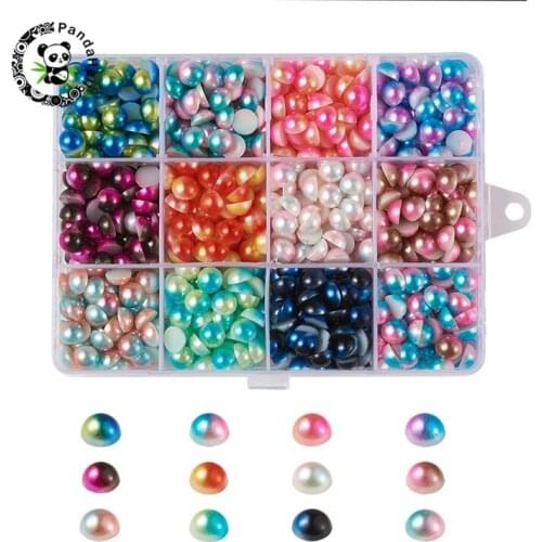 Pandahall 1 Box Imitation Pearl Acrylic Cabochons for Jewelry Findings DIY Necklace Making Dome/Half Round Mixed Color 8x4mm