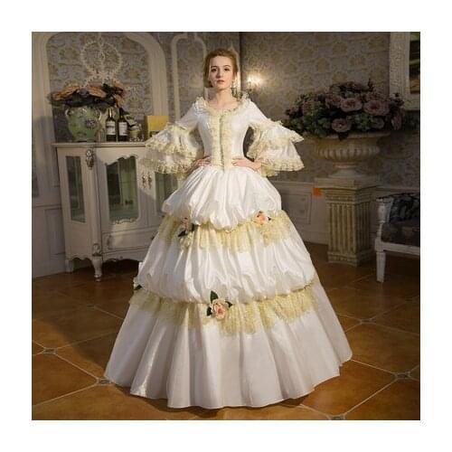 100%real white lace ruffle vintage long ball gown medieval dress Renaissance Gown queen dress Victorian cosplay ball gown Belle