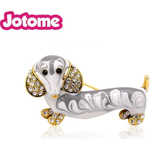 100pcs/lot Cute Dachshund Dog Pin Brooches For Women and Men Fashion Suit Lapel Alloy Metal Crystal Animal Enamel Brooch Jewelry
